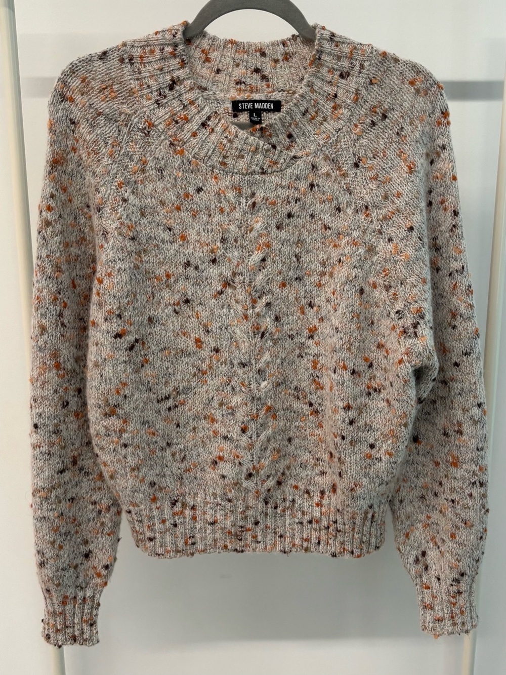 Steve Madden Gray Speckled Crewneck Sweater with Orange & Brown Flecks
